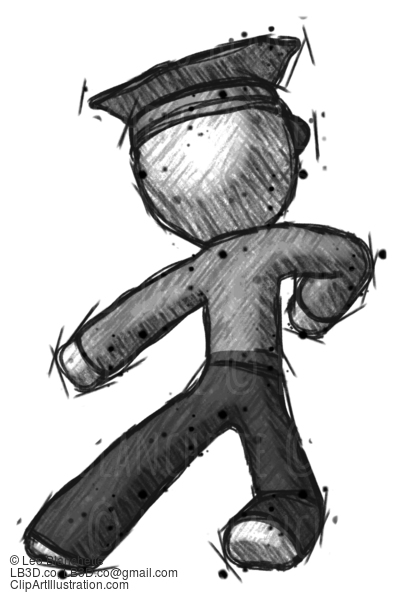 Sketch Police Man Karate Defense Pose Left #7097
