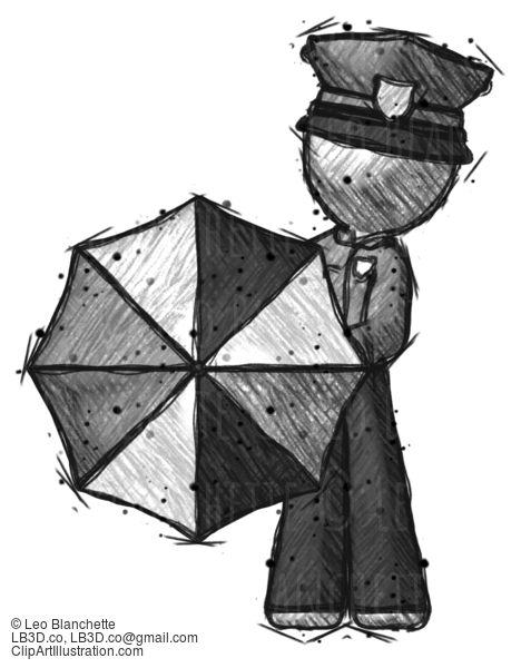 Sketch Police Man Holding Rainbow Umbrella Out To Viewer #7101
