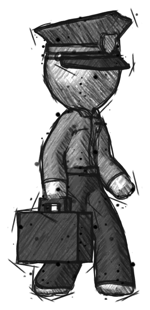 Sketch Police Man Walking With Briefcase To The Right