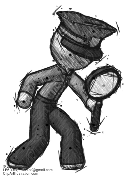 Sketch Police Man Inspecting With Large Magnifying Glass Right #7105