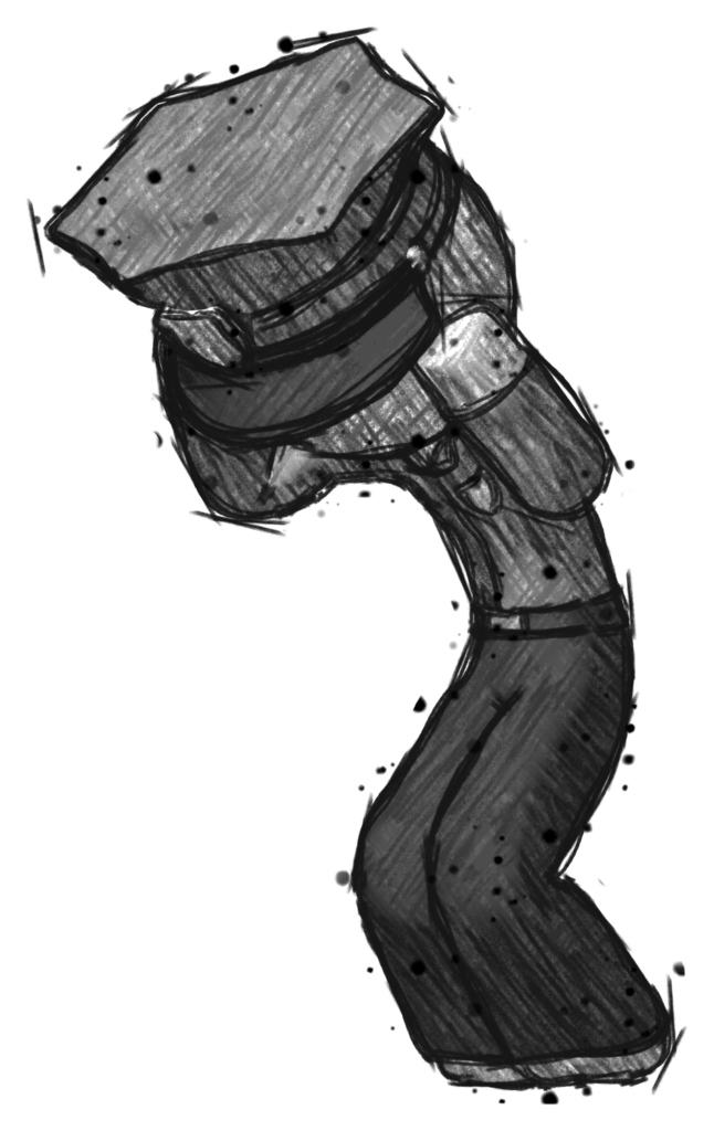 Sketch Police Man with Headache or Covering Ears Turned to His Left