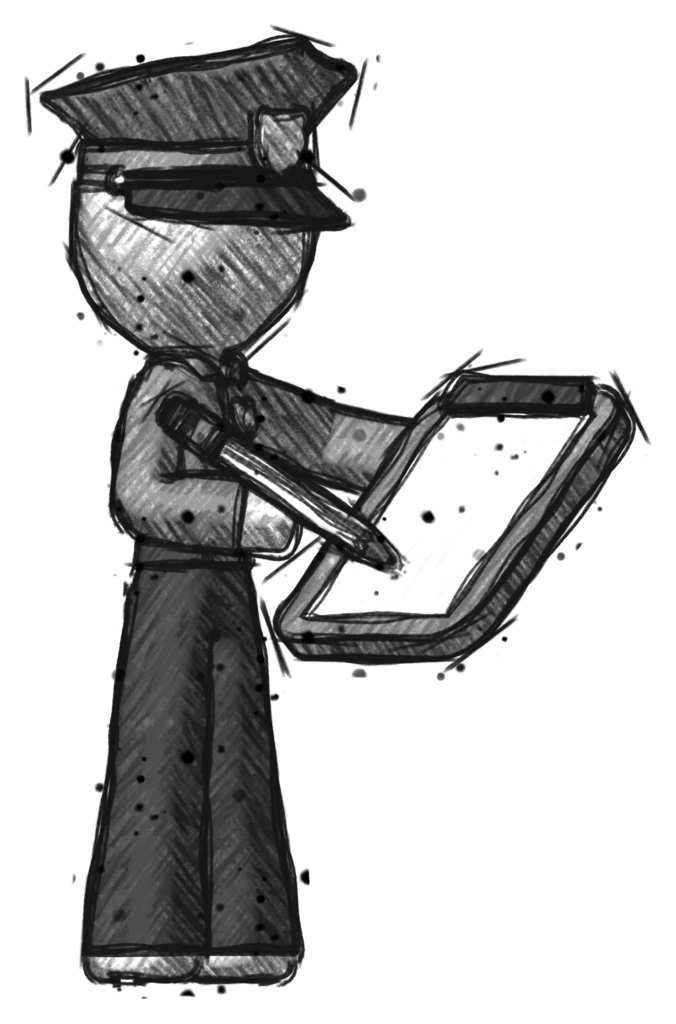 Sketch Police Man Using Clipboard And Pencil