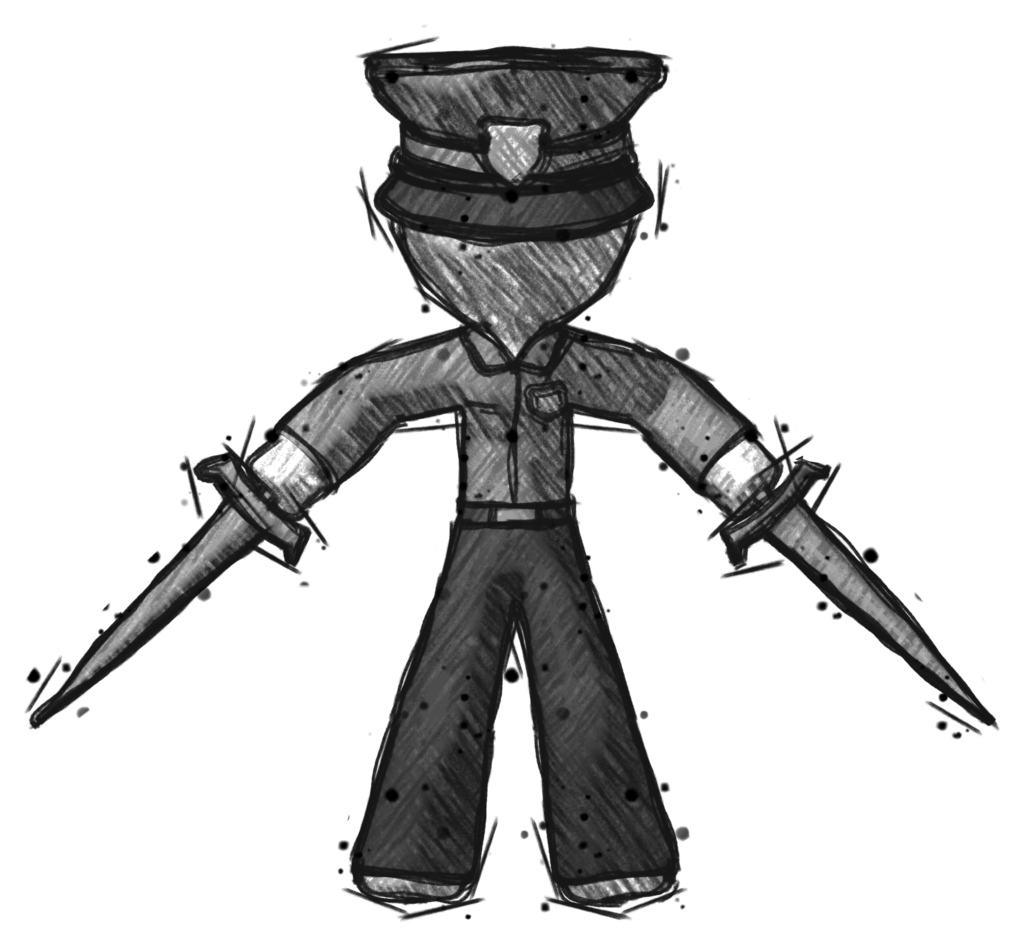 Sketch Police Man two sword defense pose