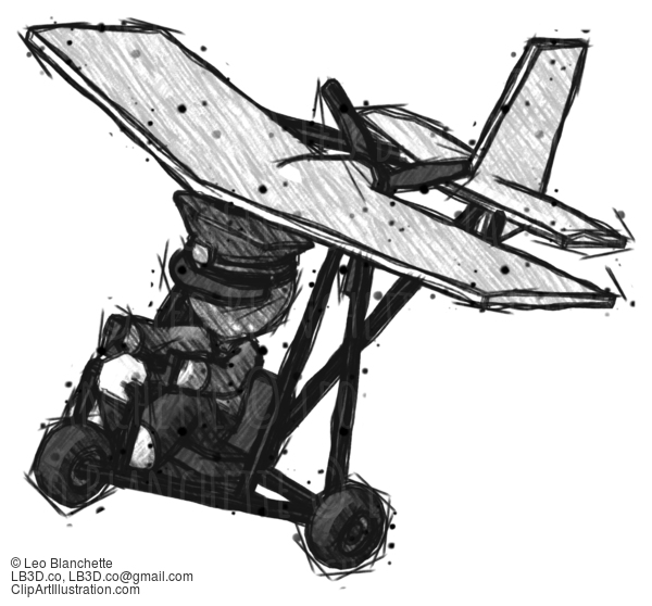 Sketch Police Man In Ultralight Aircraft Top Side View #7117
