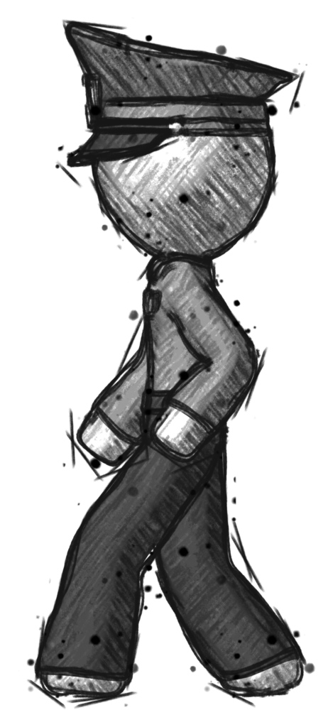 Sketch Police man walking left side view