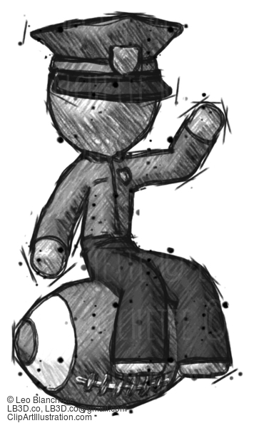Sketch Police Man Sitting On Giant Football #7123