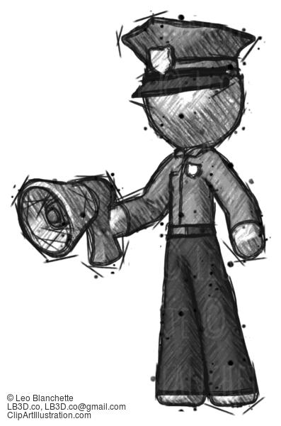 Sketch Police Man Holding Megaphone Bullhorn Facing Right #7127