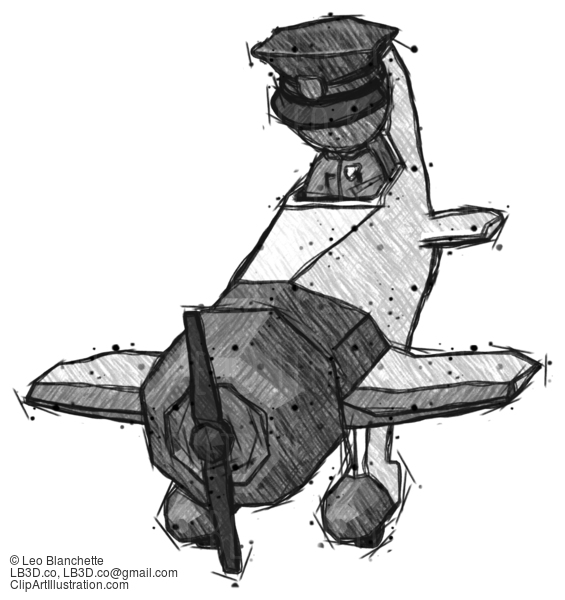 Sketch Police Man In Geebee Stunt Plane Descending Front Angle View #7138
