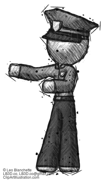 Sketch Police Man Presenting Something To His Right #7142