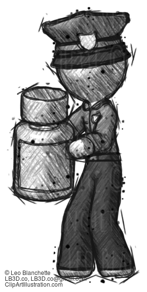 Sketch Police Man Holding White Medicine Bottle #7143