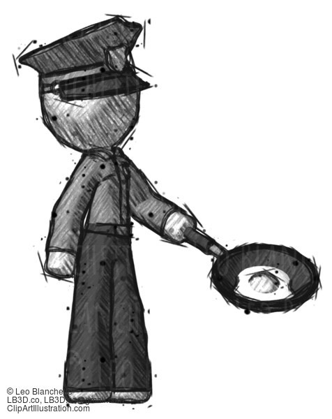 Sketch Police Man Frying Egg In Pan Or Wok Facing Right #7144