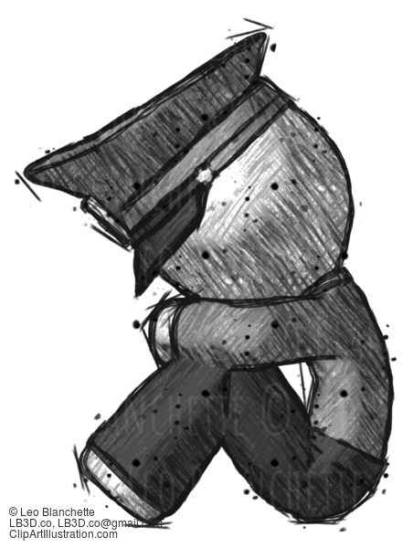 Sketch Police Man Sitting With Head Down Facing Sideways Left #7145