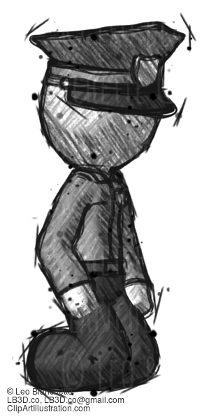 Sketch Police Man Kneeling Angle View Right #7146