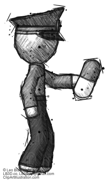 Sketch Police Man Holding Pill Walking To Right #7147