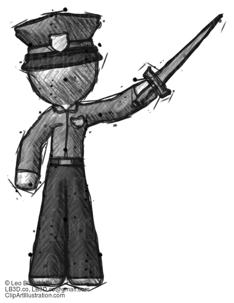 Sketch Police Man Holding Sword In The Air Victoriously #7156