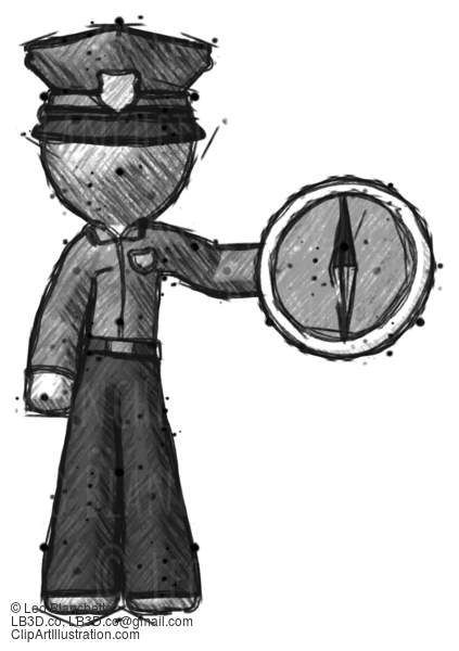 Sketch Police Man Holding A Large Compass #7164