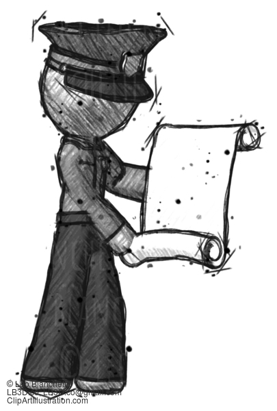 Sketch Police Man Holding Blueprints Or Scroll #7169