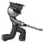 Sketch Police Man with ninja sword katana slicing or striking something