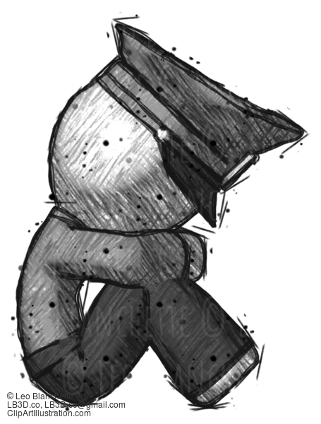 Sketch Police Man Sitting With Head Down Facing Sideways Right #7186