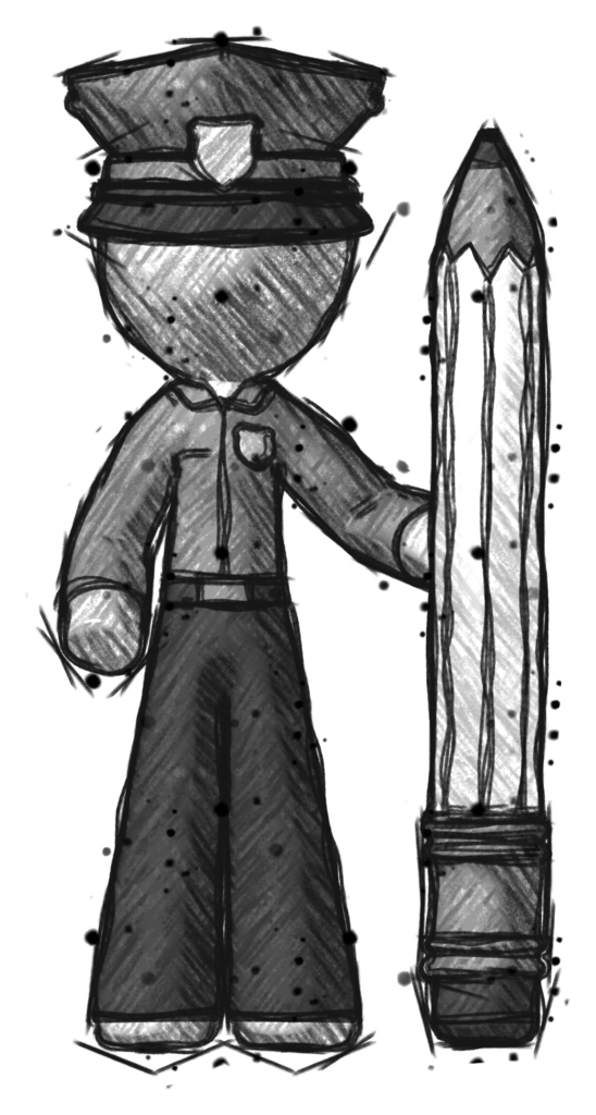 Sketch Police Man with large pencil standing ready to write