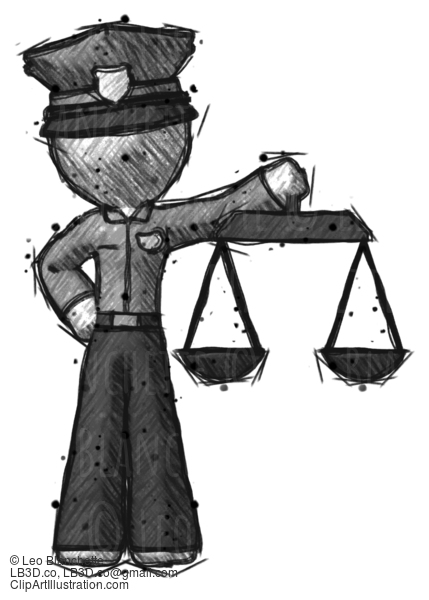 Sketch Police Man Holding Scales Of Justice #7194