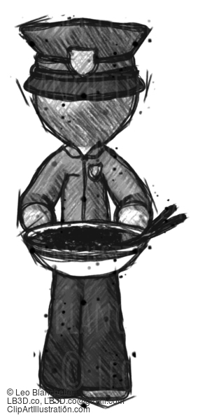 Sketch Police Man Serving Or Presenting Noodles #7196
