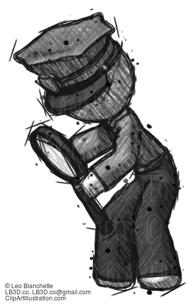 Sketch Police Man Inspecting With Large Magnifying Glass Left #7200