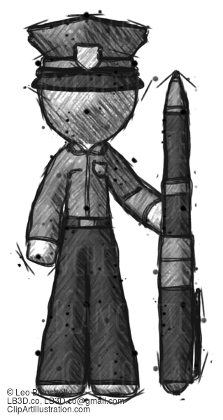 Sketch Police Man Holding Large Pen #7201