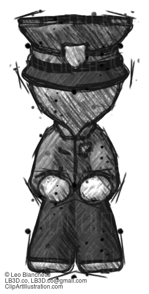 Sketch Police Man Squatting Facing Front #7203