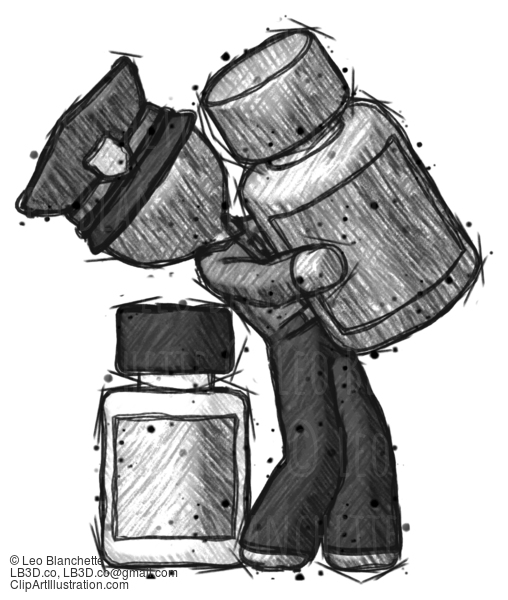 Sketch Police Man Holding Large White Medicine Bottle With Bottle In Background #7208