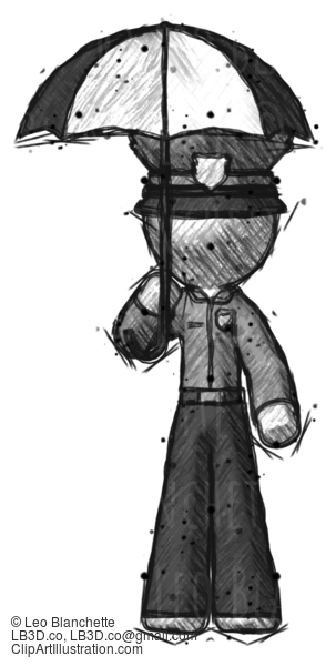 Sketch Police Man Holding Umbrella #7213
