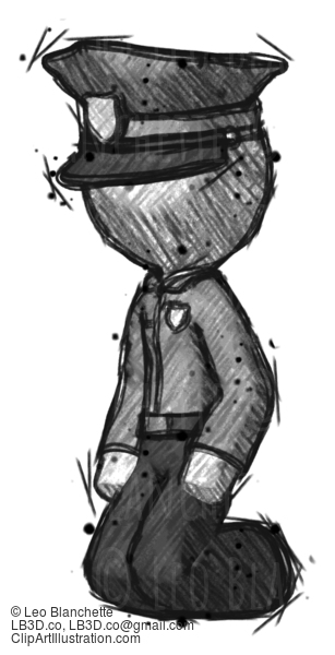 Sketch Police Man Kneeling Angle View Left #7229