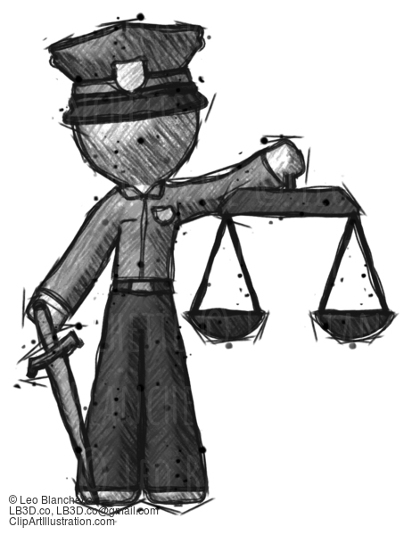 Sketch Police Man Justice Concept With Scales And Sword, Justicia Derived #7231