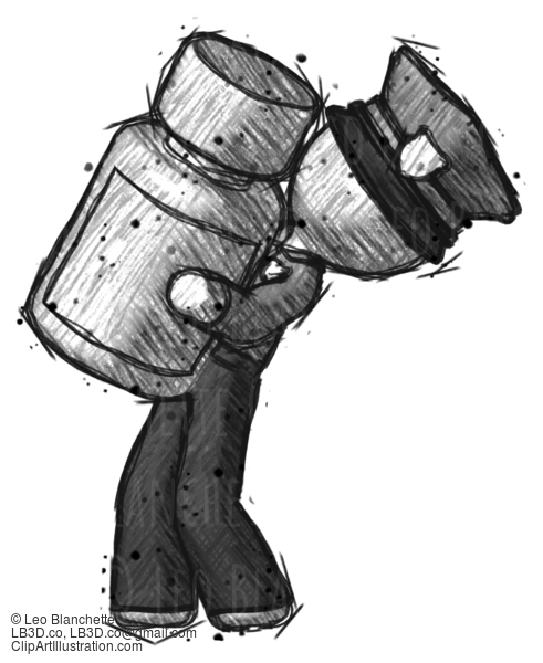 Sketch Police Man Holding Large White Medicine Bottle #7234