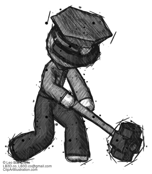 Sketch Police Man Hitting With Sledgehammer, Or Smashing Something At Angle #7235