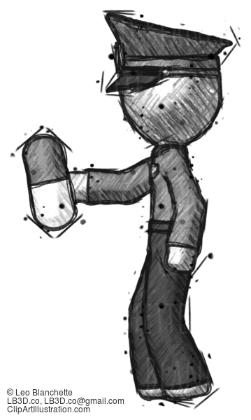 Sketch Police Man Holding Pill Walking To Left #7237