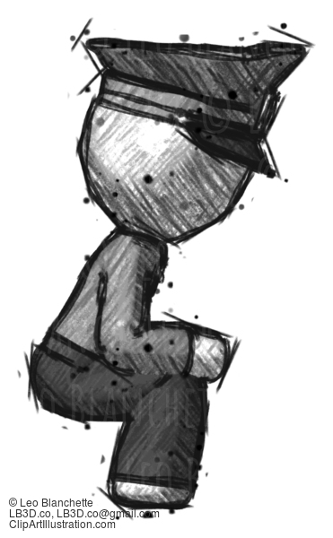 Sketch Police Man Squatting Facing Right #7244