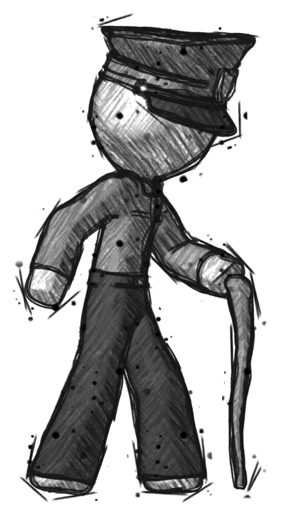 Sketch Police Man walking with hiking stick