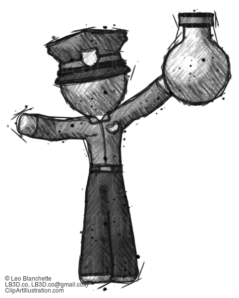 Sketch Police Man Holding Large Round Flask Or Beaker #7248