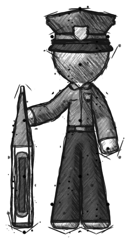 Sketch Police Man Standing With Large Thermometer