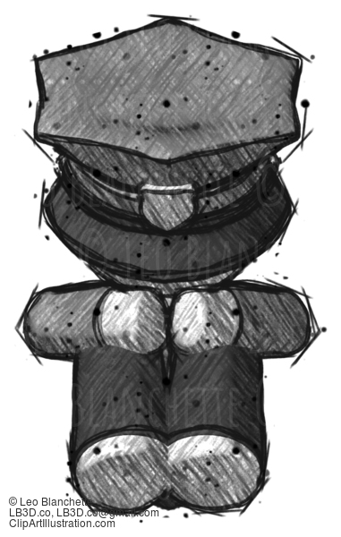 Sketch Police Man Sitting With Head Down Facing Forward #7258