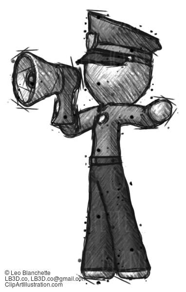 Sketch Police Man Shouting Into Megaphone Bullhorn Facing Left #7263