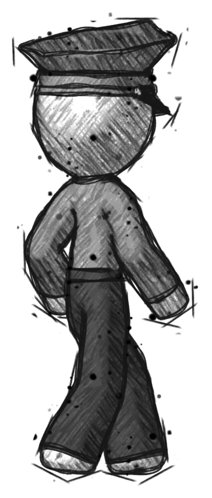 Sketch Police man walking away direction right view