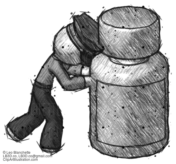 Sketch Police Man Pushing Large Medicine Bottle #7267