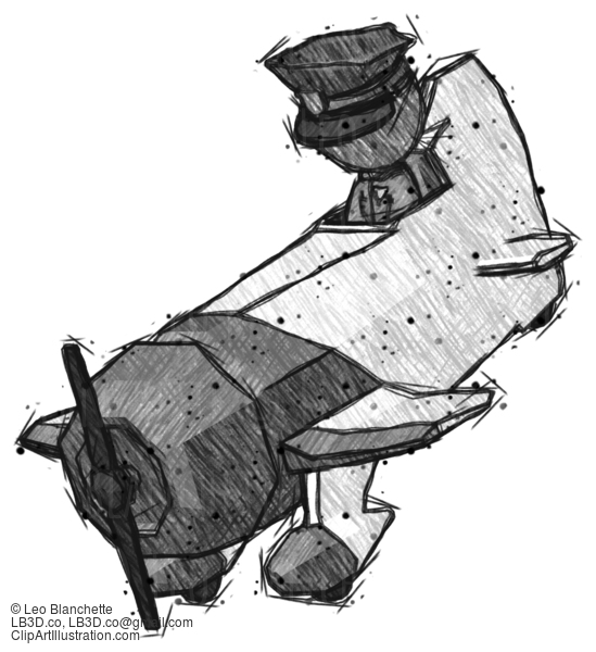 Sketch Police Man In Geebee Stunt Plane Descending View #7271
