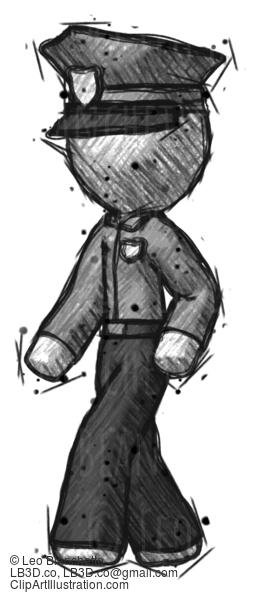 Sketch Police Man Man Walking Turned Left Front View #7274