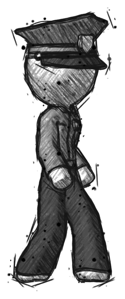 Sketch Police man walking turned right front view