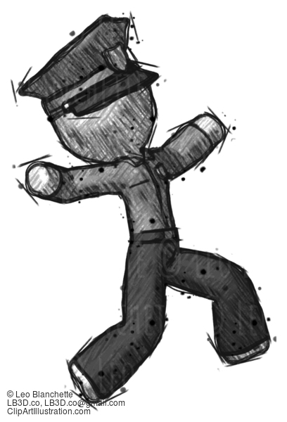 Sketch Police Man Running Away In Hysterical Panic Direction Right #7279