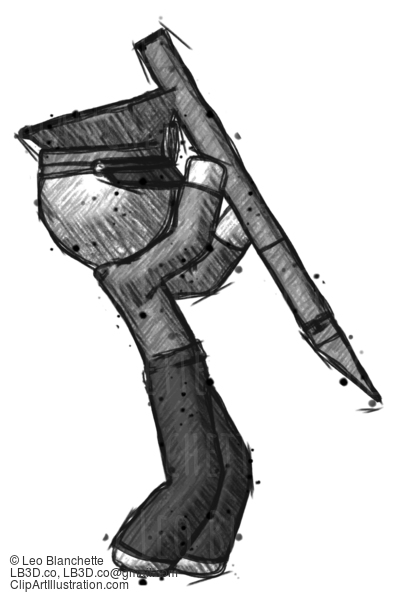 Sketch Police Man Stabbing Or Cutting With Scalpel #7285