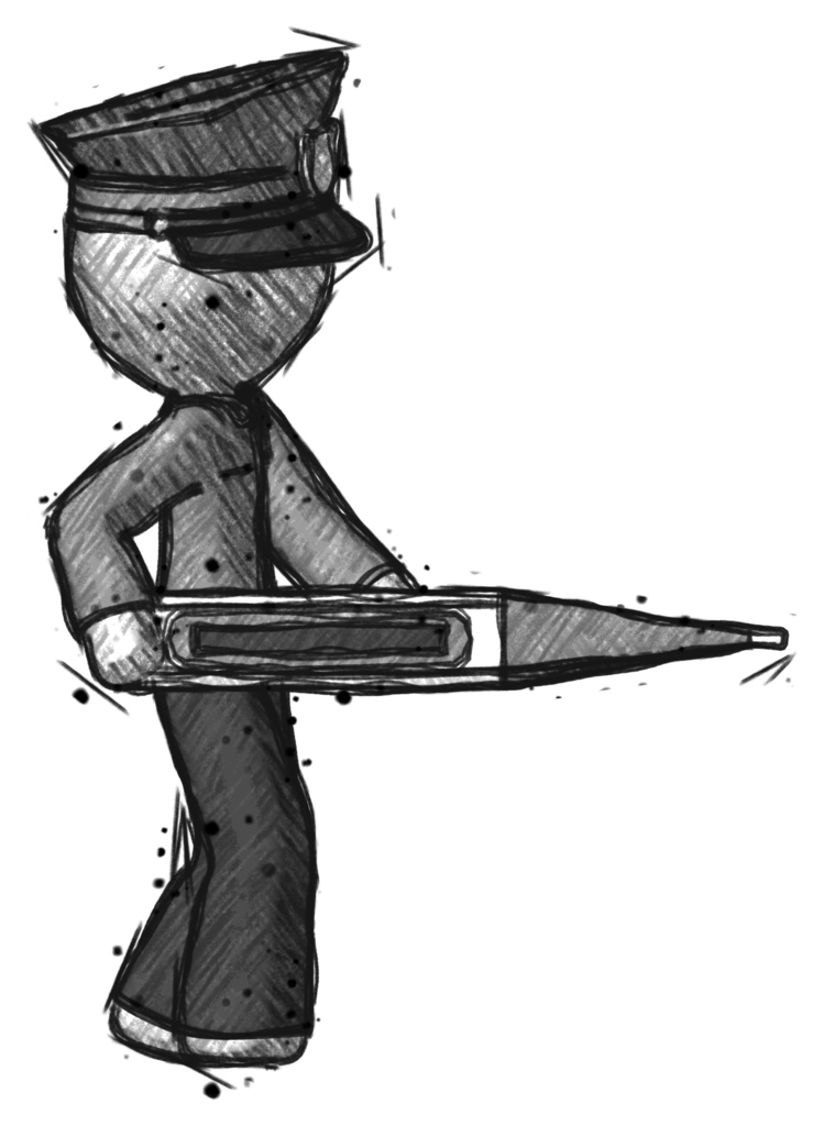 Sketch Police Man Walking With Large Thermometer